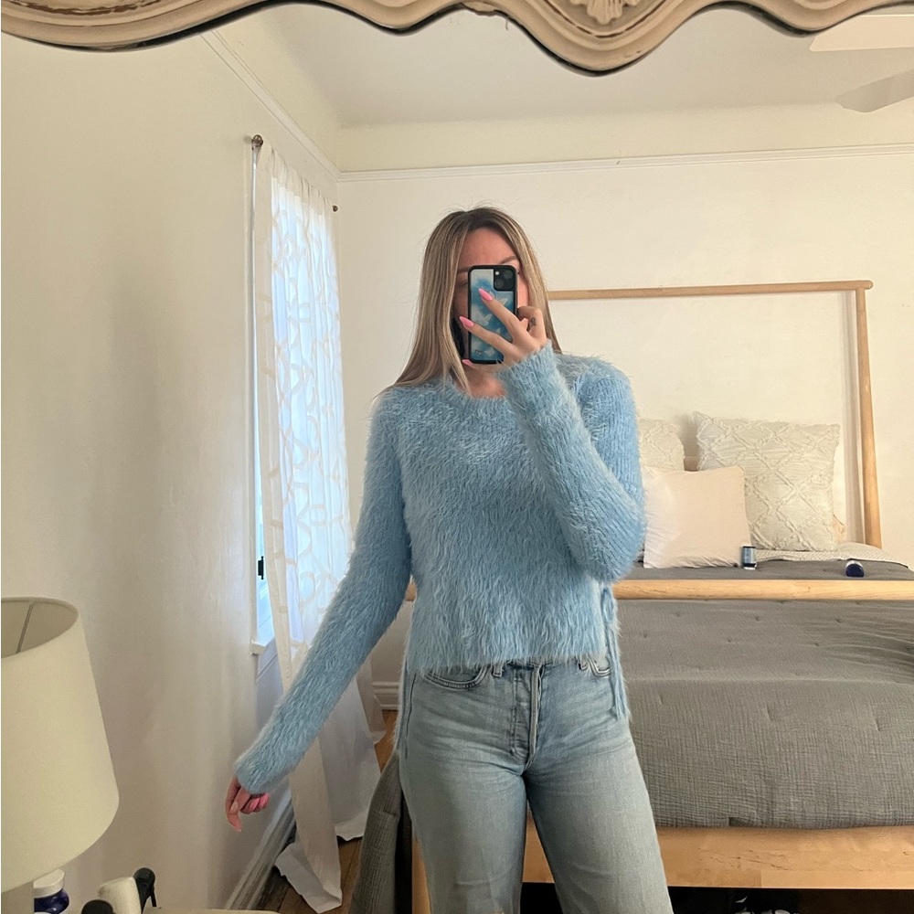 majorelle baby blue fuzzy sweater